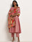 Vark Peach Floral Printed A-Line Kurta, Pants & Dupatta Set