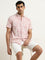 WES Casuals Pink Foliage Design Slim-Fit Cotton Shirt