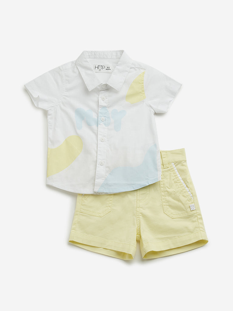 HOP Baby White Printed Shirt and Shorts Set