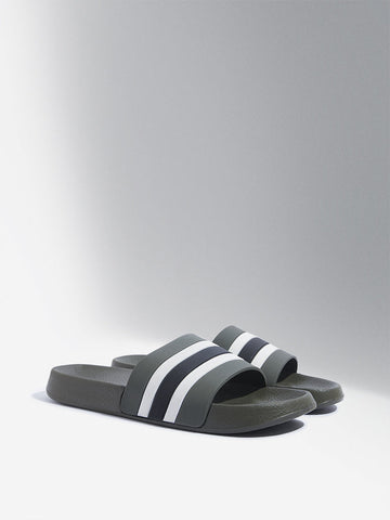 SOLEPLAY Olive Striped Design Pool Slides