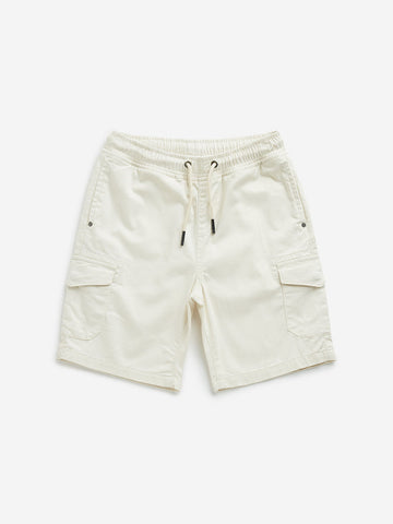 HOP Kids Off-White Cargo-Style Mid-Rise Cotton Shorts