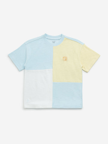 HOP Kids Blue Colour-Blocked Cotton T-Shirt