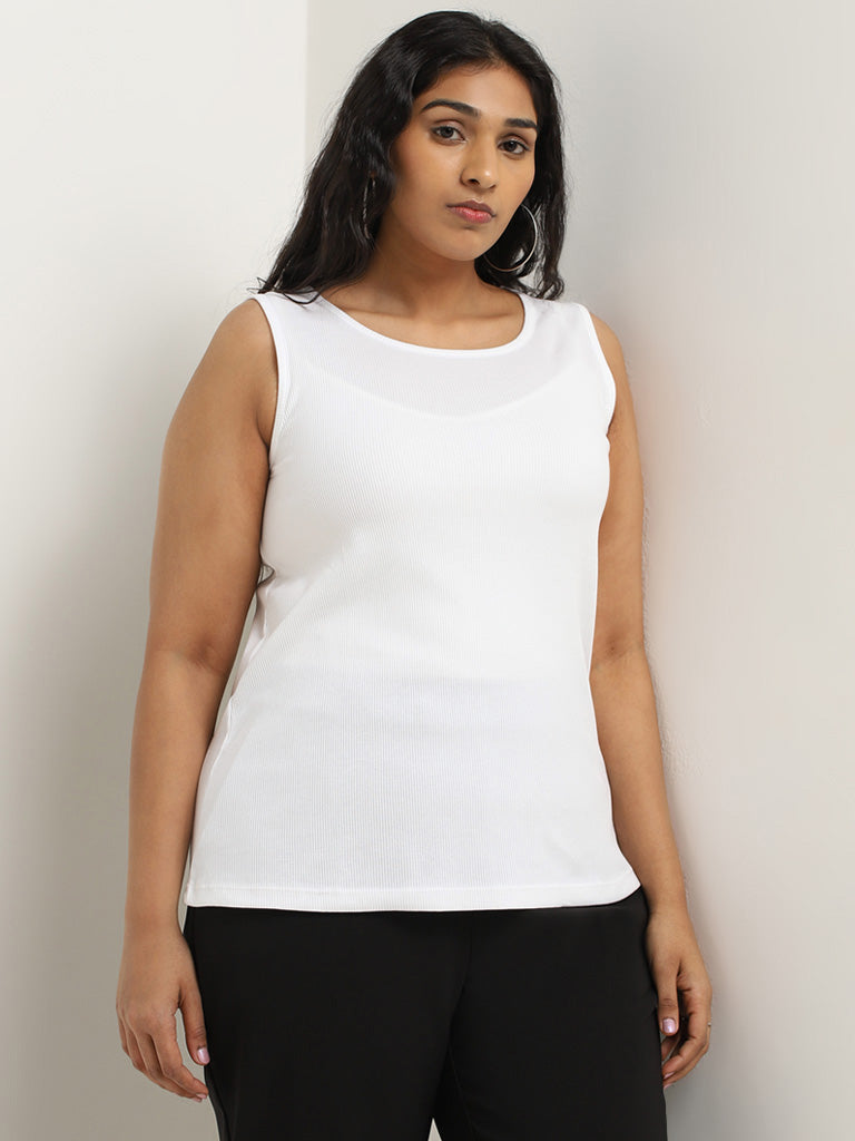 Gia White Ribbed Textured Top