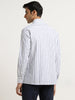 WES Formals White Stripe Printed Slim-Fit Cotton Shirt