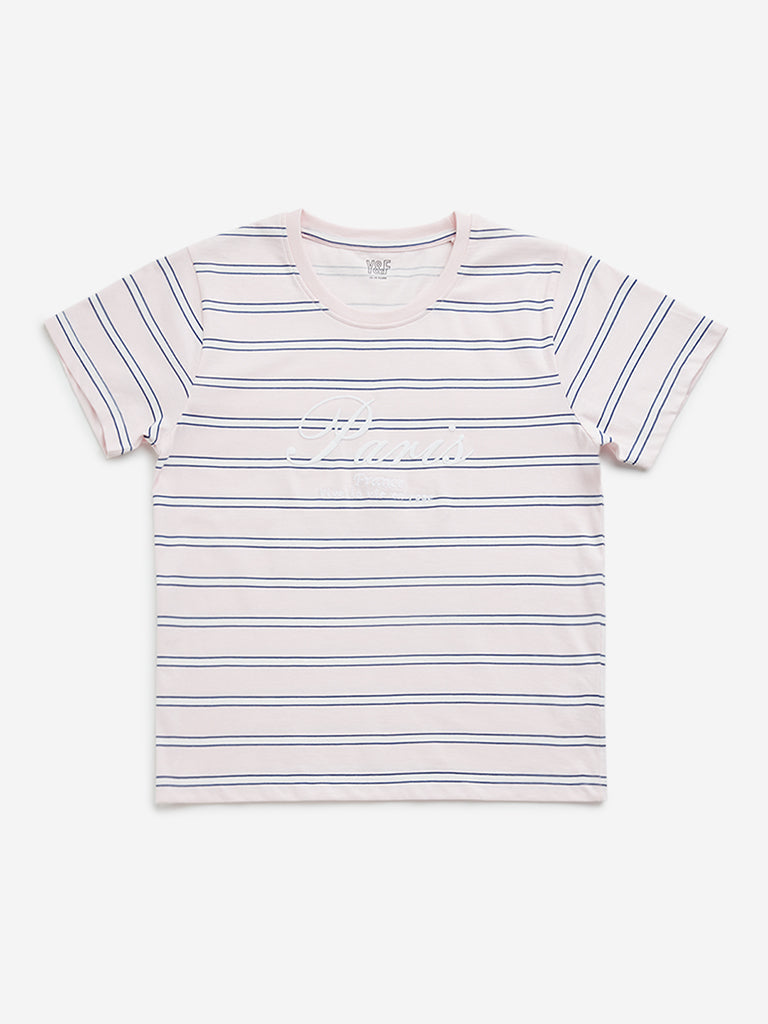 Y&F Kids Pink Striped Cotton T-Shirt