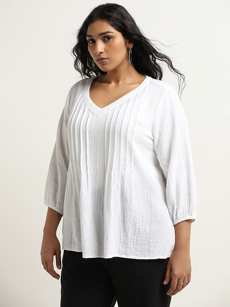 Gia White Textured Crinkled Blouse