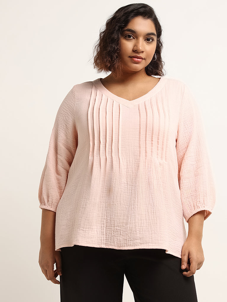 Gia Peach Pintuck Cotton Blouse