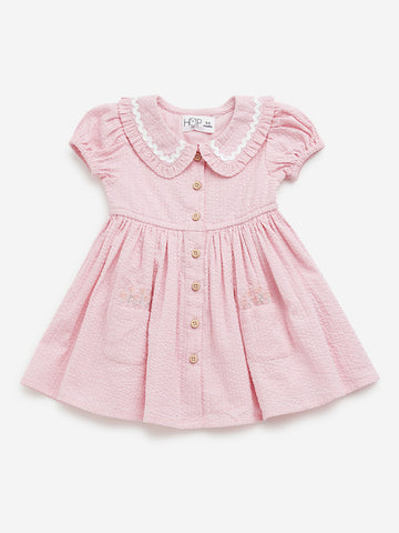 HOP Baby Pink Seersucker A-Line Cotton Dress