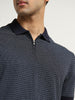 Ascot Navy Geometric Relaxed-Fit Cotton Blend Polo T-Shirt