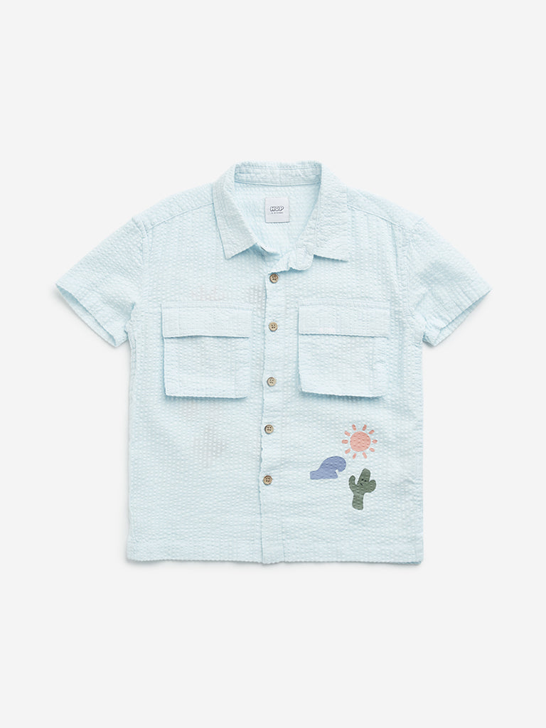 HOP Kids Light Blue Seersucker Textured Cotton Shirt