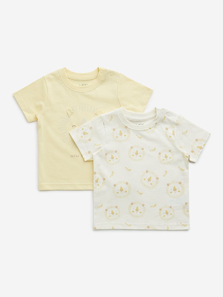 HOP Baby Yellow Lion Printed T-Shirts - Pack of 2