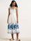 LOV White Floral Printed A-Line Blended Linen Dress