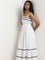 LOV White Embroidered Tiered Cotton Dress with Belt