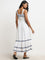 LOV White Embroidered Tiered Cotton Dress with Belt