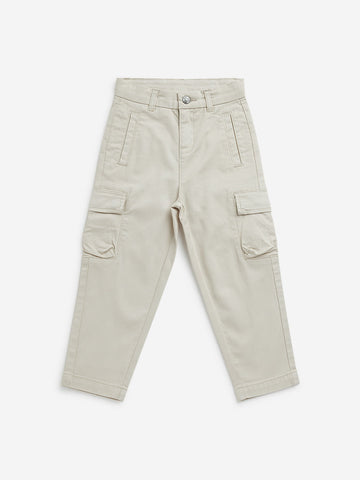 HOP Kids Beige Cargo-Style Mid-Rise Cotton Blend Trousers