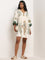 LOV Off-White Embroidered A-Line Blended Linen Dress