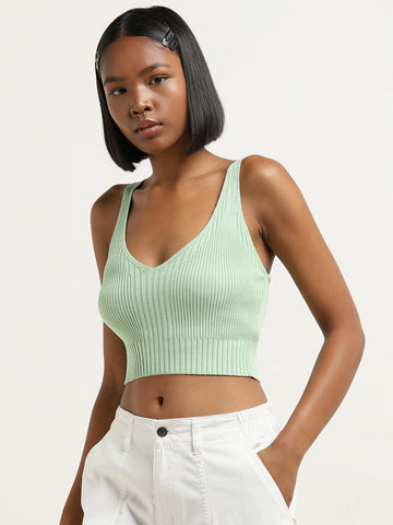 Nuon Mint Ribbed Textured Crop Top