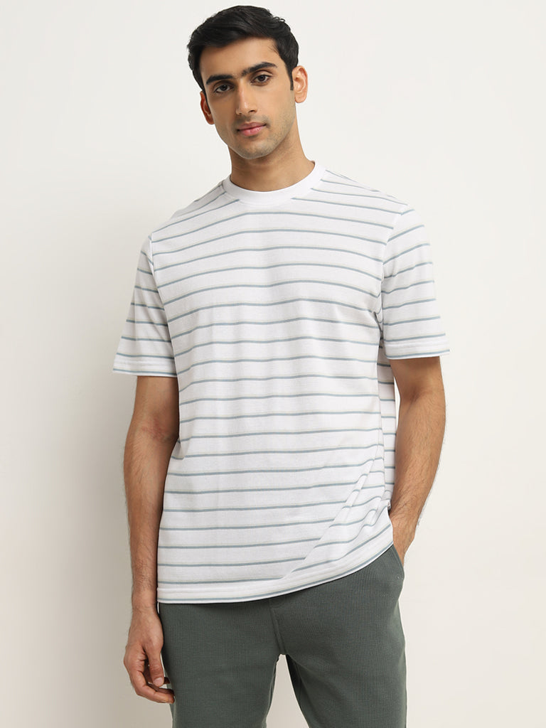 WES Lounge White Stripe Printed Relaxed-Fit T-Shirt