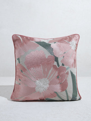 Westside Home Pink Floral Embroidered Cushion Cover