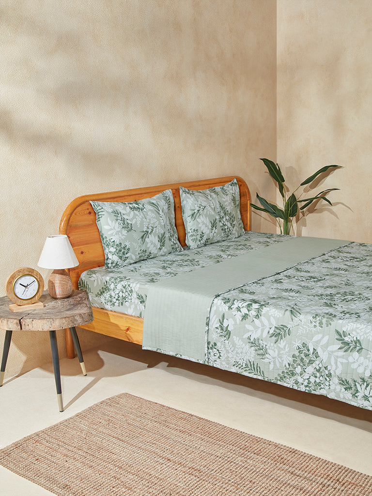 Westside Home Mint Botanical Leaves Printed Double Bed Comforter