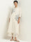 Utsa Off-White Embroidered A-Line Cotton Blend Kurta