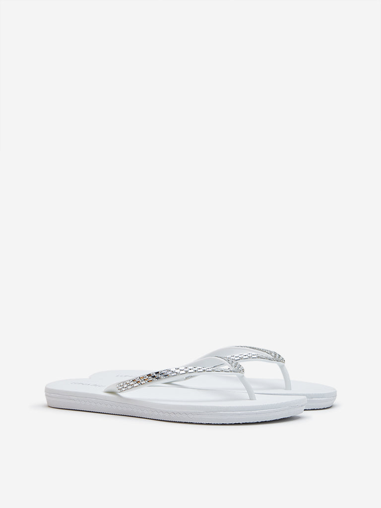 LUNA BLU White Embellished Flip-Flop