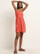 Nuon Red Floral Printed A-Line Blended Linen Dress