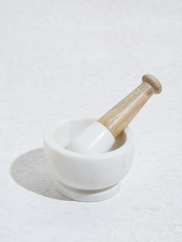 Westside Home White and Brown Marble Mortar and Pestle