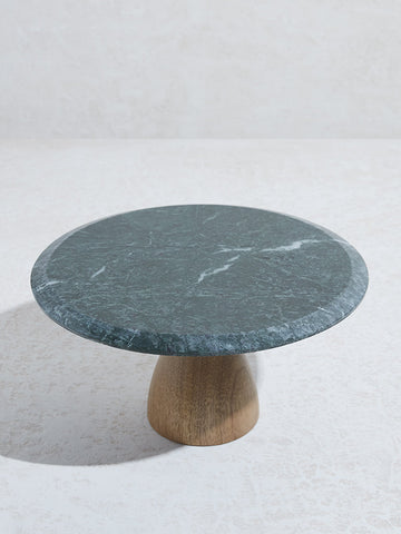 Westside Home Green Marble and Wood Cake Stand