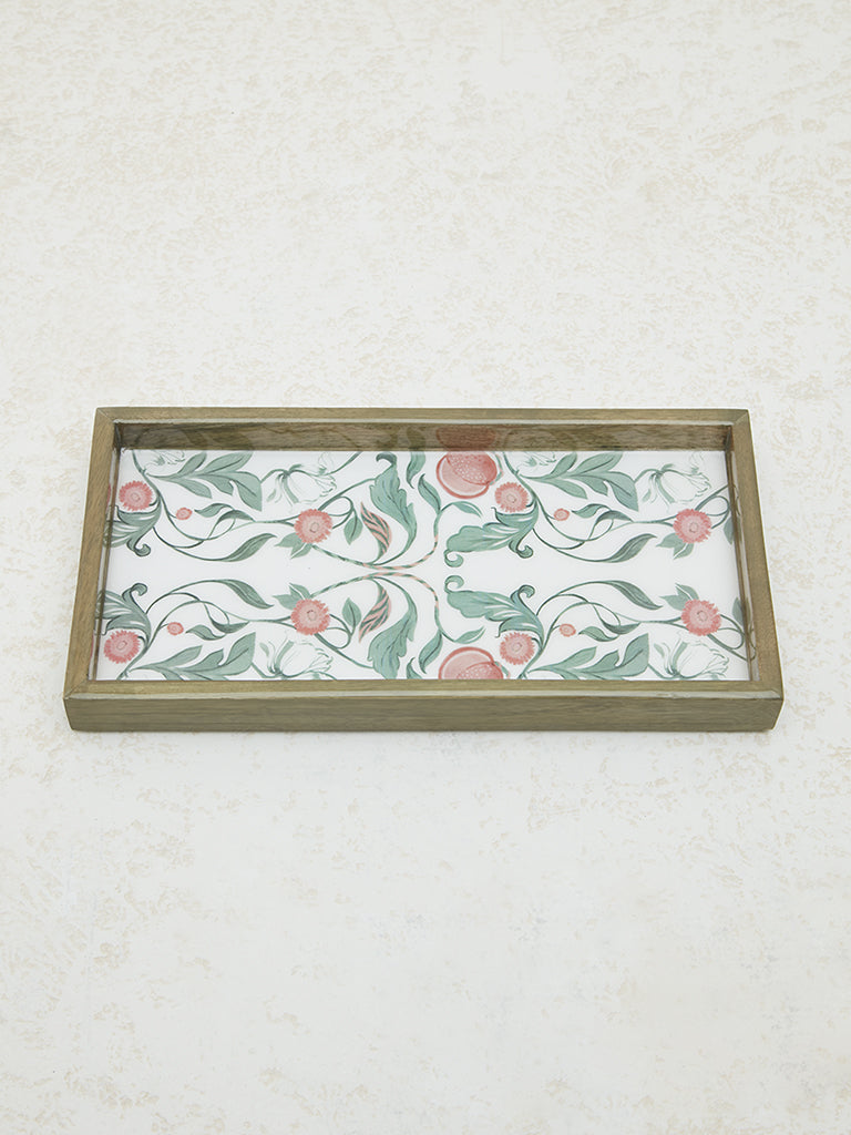 Westside Home Dark Green Floral Design Enamel Tray