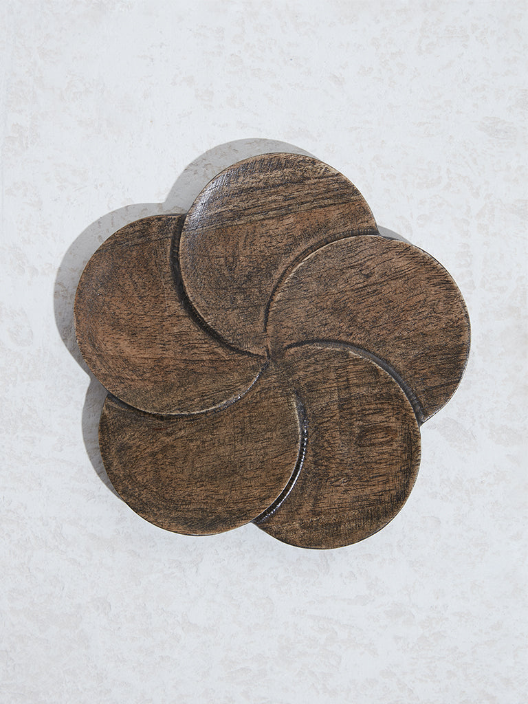 Westside Home Brown Floral Design Wooden Trivet