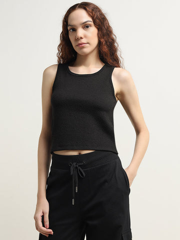 Studiofit Black Textured Tank Top