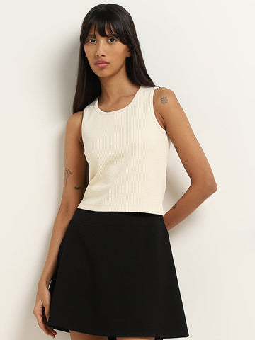 Studiofit Off-White Self-Textured Cotton Blend Tank Top