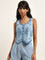 Bombay Paisley Light Blue Waistcoat-Style Cotton Top