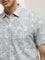 WES Casuals Dusty Blue Floral Pattern Slim-Fit Cotton Shirt