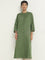 Utsa Dark Green Embroidered A-Line Cotton Blend Kurta