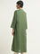 Utsa Dark Green Embroidered A-Line Cotton Blend Kurta