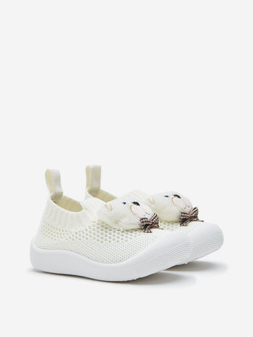 Yellow Light Beige Bear Applique Slip-On Shoes