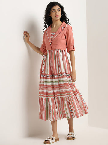 Bombay Paisley Coral Tiered Cotton Dress with Jacket