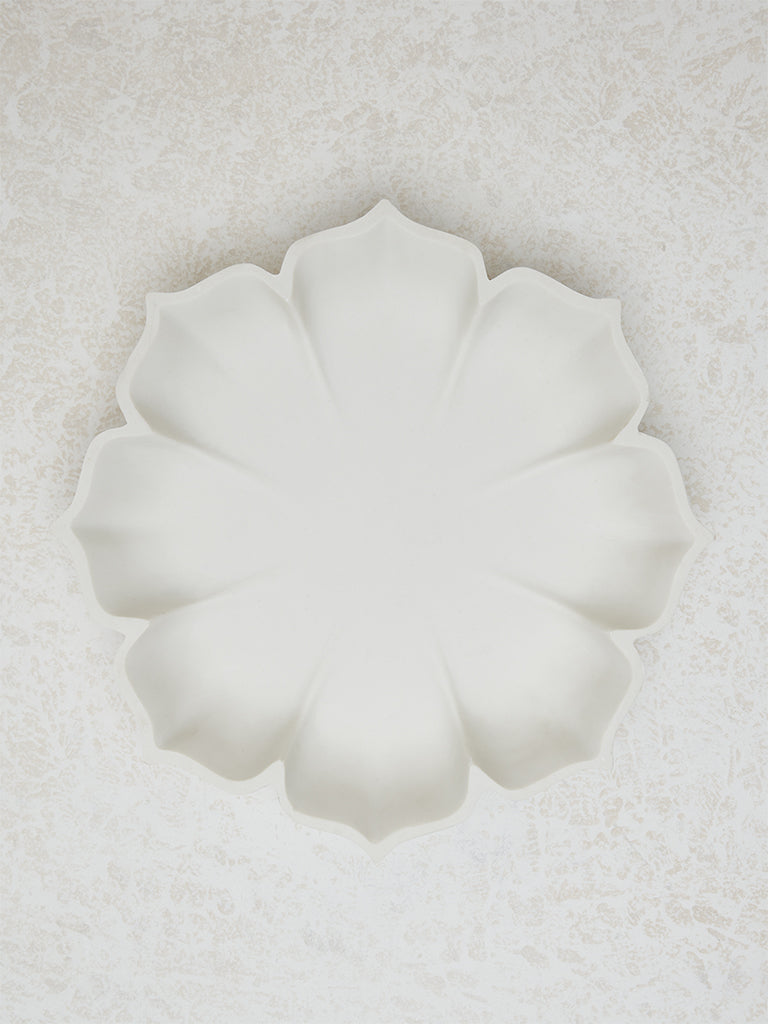 Westside Home White Marble Lotus Decorative Platter - Large