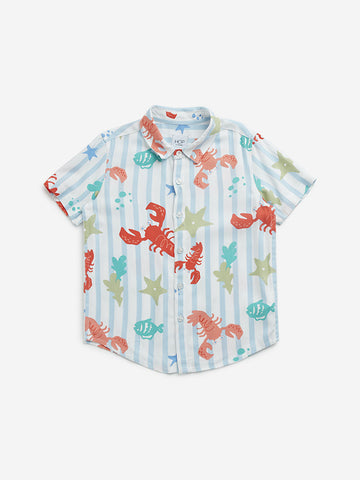 HOP Kids Dusty Blue Striped Design Resort-Fit Shirt