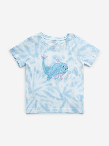 HOP Kids Blue Tie-Dye Dolphin Embellished Cotton T-Shirt