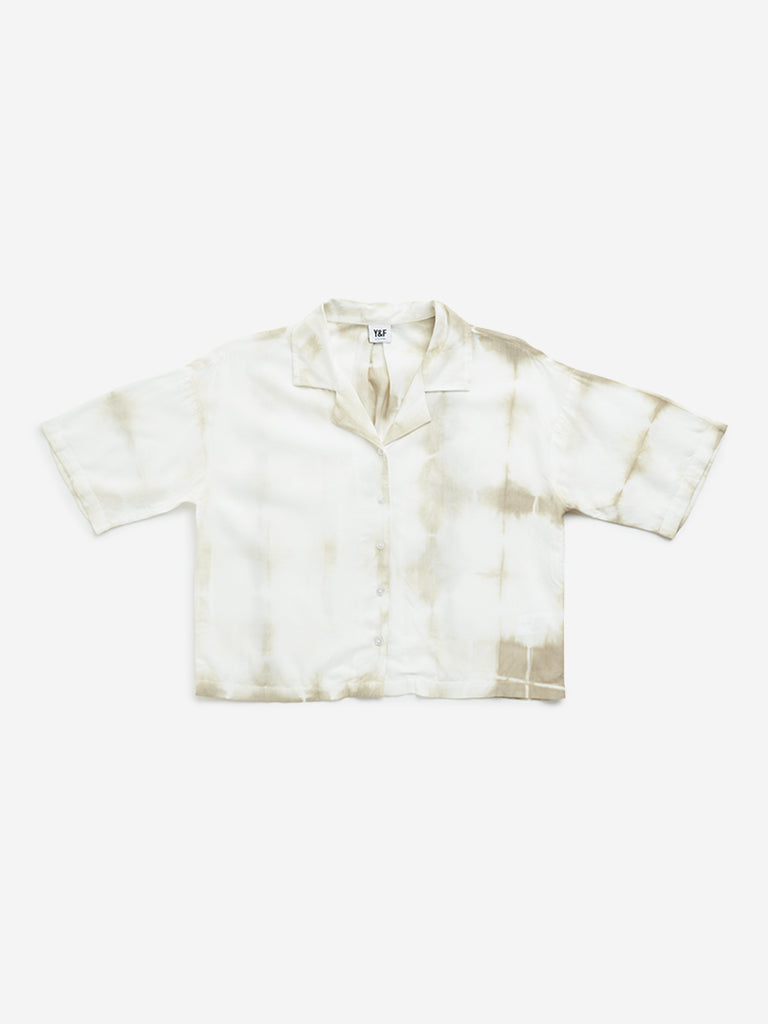 Y&F Kids Beige Tie-Dye Printed Shirt