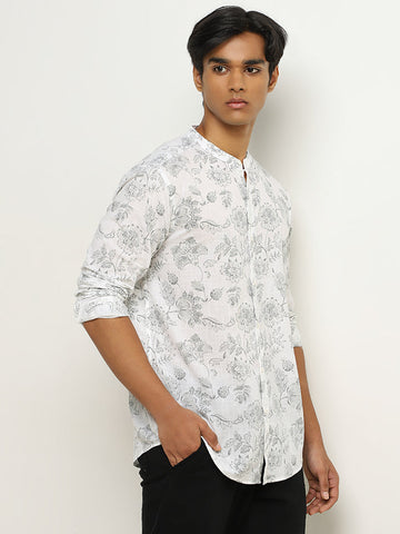 ETA White Floral Pattern Resort-Fit Cotton Shirt