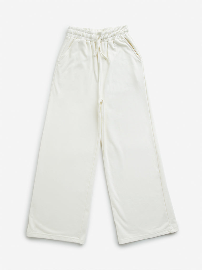 Y&F Kids Off-White High-Rise Cotton Blend Pants