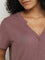 Wunderlove Mauve Ribbed-Textured Henley Top