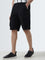 WES Casuals Black Relaxed-Fit Mid-Rise Cotton Shorts