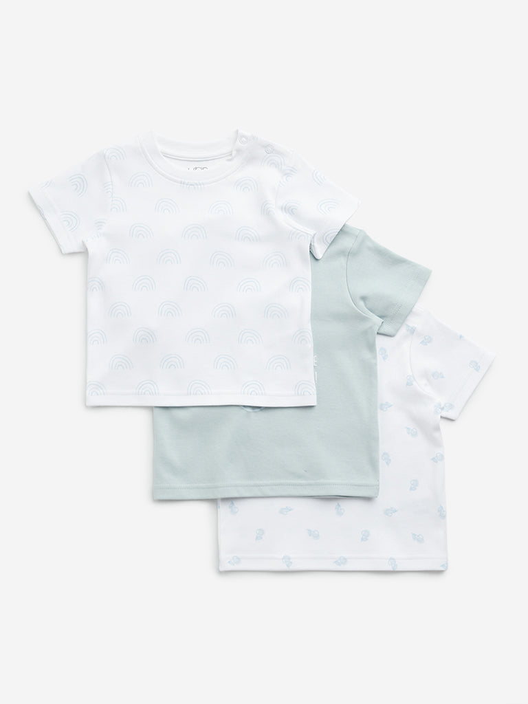 HOP Baby Mint Printed Cotton T-Shirts - Pack of 3