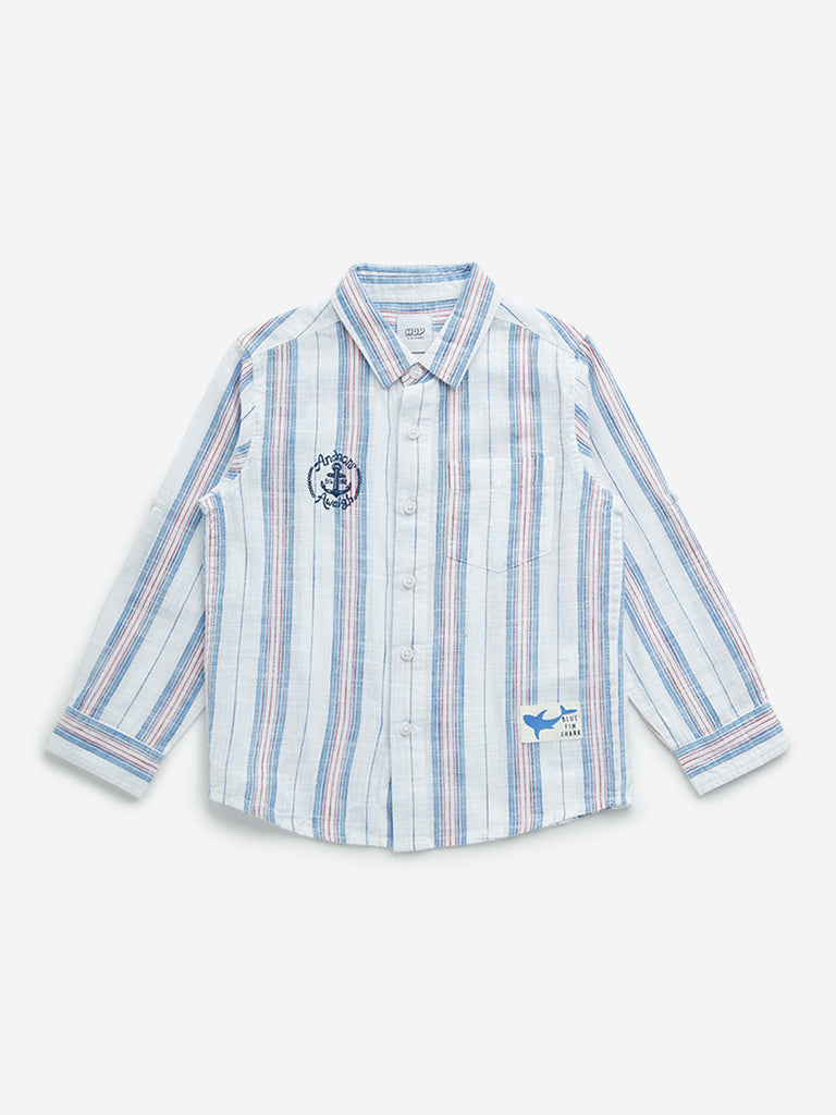 HOP Kids Blue Stripe Patterned Cotton Shirt