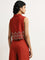 Bombay Paisley Red Schiffli Waistcoat-Style Cotton Top